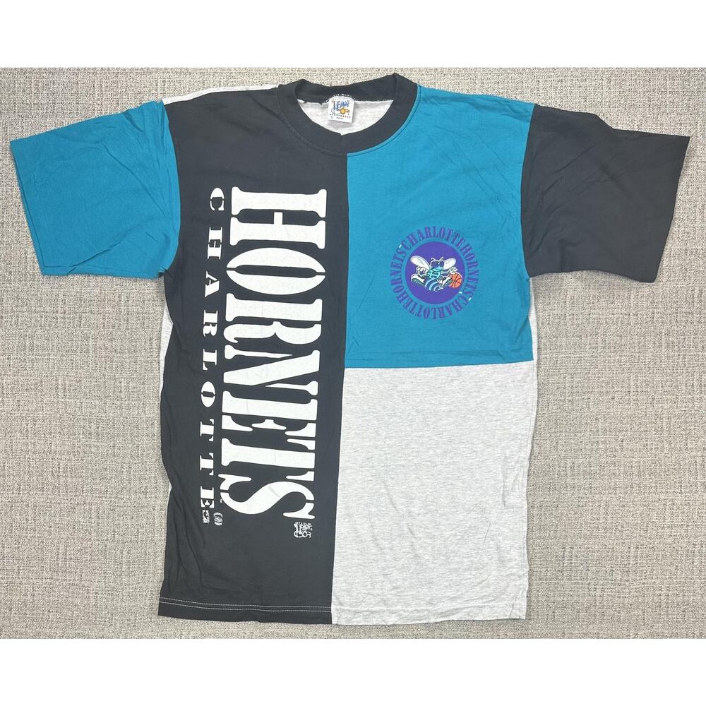 Vintage Charlotte Hornets Shirt Sz L NBA Basketball Official Fan Colorblock 90s
